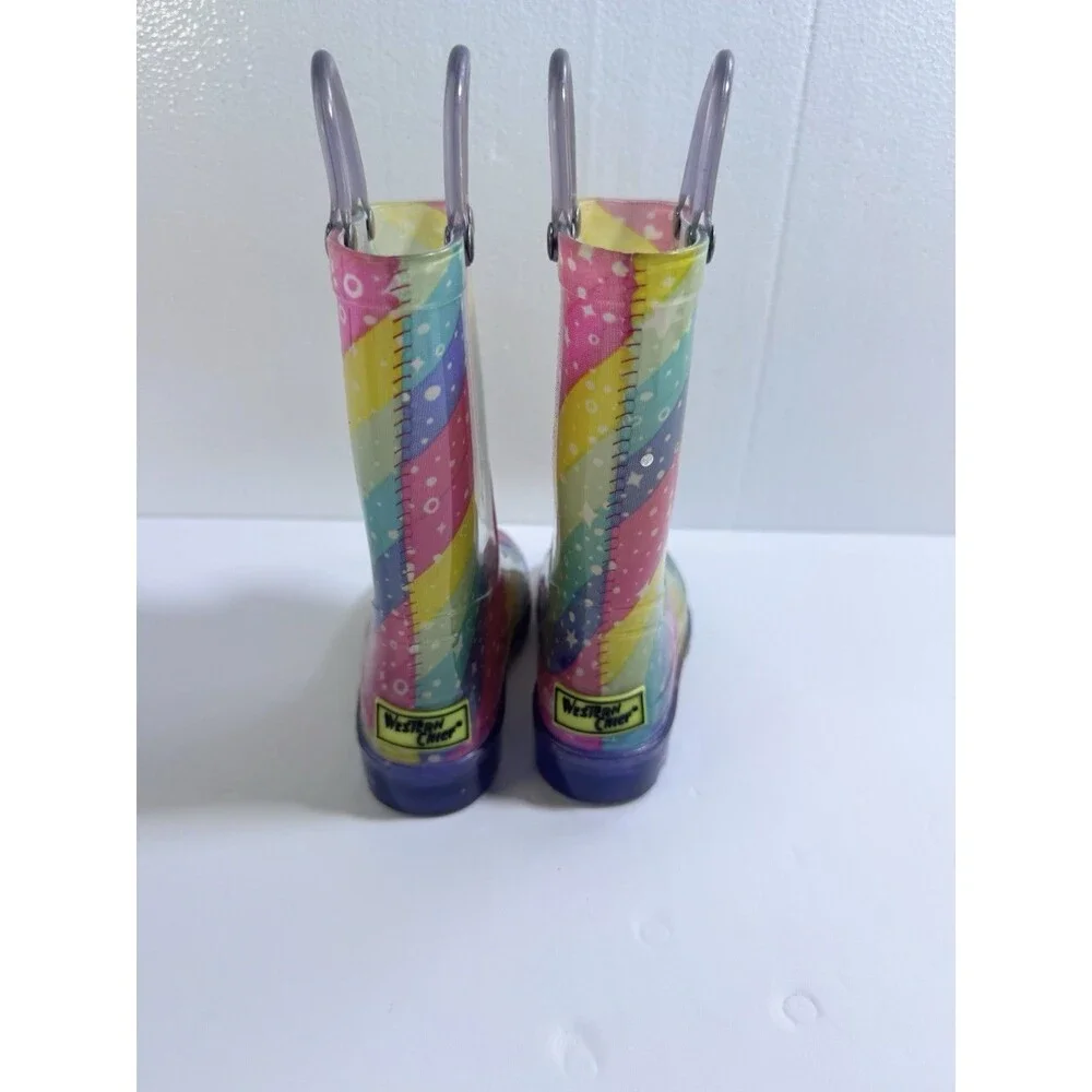 Western Chief Kids Mystical Pastels Rainbow Rain Boots‎ Size 7/8 Purple PVC